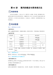 第01讲 数列的概念与简单表示法（讲）（原卷版）