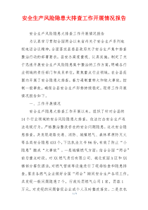 安全生产风险隐患大排查工作开展情况报告