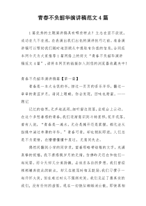 青春不负韶华演讲稿范文4篇