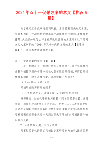 2024年双十一促销方案的意义【推荐5篇】