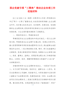 国企党建引领“三聚焦”推动企业治理工作经验材料