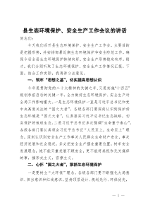县生态环境保护、安全生产工作会议的讲话