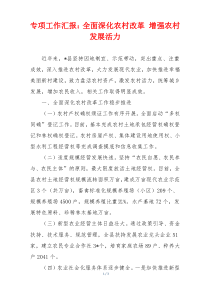 专项工作汇报：全面深化农村改革 增强农村发展活力