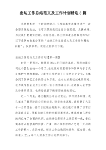 出纳工作总结范文及工作计划精选8篇
