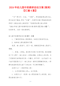 2024年幼儿园中班教研活动方案(案例)【汇编4篇】