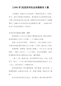 [1000字]走进农村社会实践报告5篇