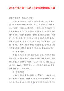 2024年驻村第一书记工作计划范例精选5篇