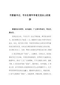 市委副书记市长在青年学者交流会上的致辞