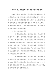 X县2024年上半年党建工作总结及下半年工作计划