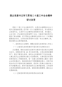 国企党委书记学习贯彻二十届三中全会精神研讨发言