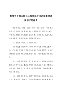 县委关于城市绿化工程领域专项巡察整改进展情况的报告
