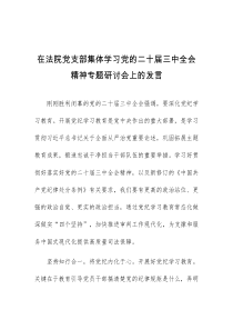 (领导发言)在法院党支部集体学习党的二十届三中全会精神专题研讨会上的发言
