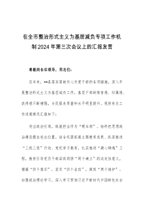 (领导发言)在全市整治形式主义为基层减负专项工作机制2024年第三次会议上的汇报发言