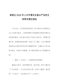 某国企2024年上半年落实全面从严治党主体责任情况报告