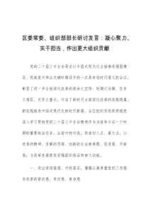 (领导发言)区委常委组织部部长研讨发言凝心聚力实干担当作出更大组织贡献