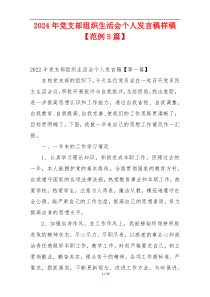 2024年党支部组织生活会个人发言稿样稿【范例5篇】