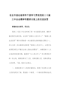(领导发言)在全市县处级领导干部学习贯彻党的二十届三中全会精神专题研讨班上的交流发言