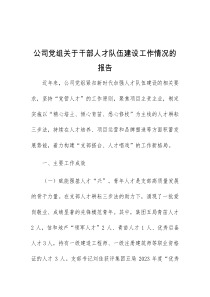 公司党组关于干部人才队伍建设工作情况的报告