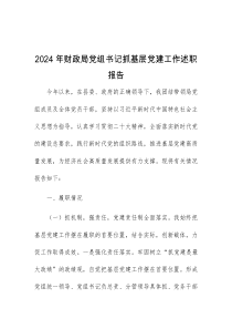 2024年财政局党组书记抓基层党建工作述职报告