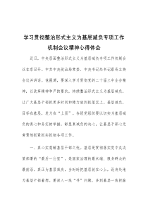 学习贯彻整治形式主义为基层减负专项工作机制会议精神心得体会