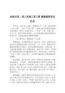 (参考)经验交流深入实施三项工程建强基层四支队伍