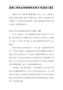 团课心得体会青春榜样知青岁月【通用4篇】