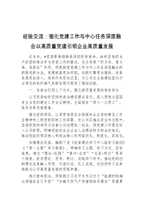 经验交流强化党建工作与中心任务深度融合以高质量党建引领企业高质量发展