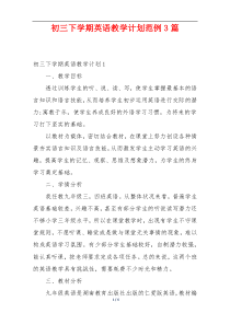 初三下学期英语教学计划范例3篇