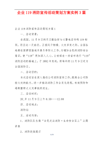 企业119消防宣传活动策划方案实例3篇