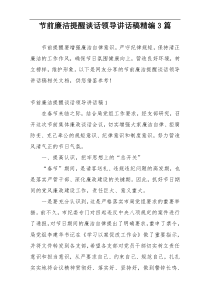 节前廉洁提醒谈话领导讲话稿精编3篇