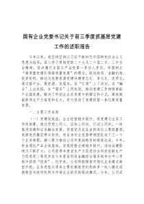 国有企业党委书记关于前三季度抓基层党建工作的述职报告