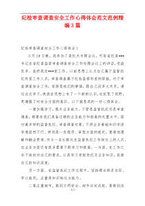 纪检审查调查安全工作心得体会范文范例精编3篇
