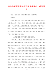 在全县招商引资与项目建设推进会上的讲话1