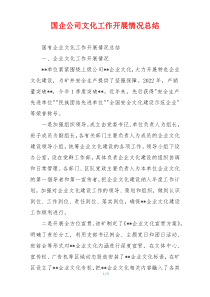 国企公司文化工作开展情况总结