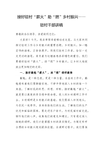 接好驻村薪火助燃乡村振兴驻村干部讲稿