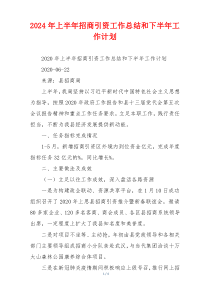 2024年上半年招商引资工作总结和下半年工作计划