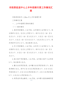 市投资促进中心上半年招商引资工作情况汇报