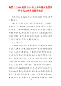 集团 XXXXXX党委2025年上半年落实全面从严治党主体责任情况报告