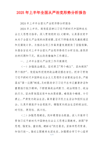 2025年上半年全面从严治党形势分析报告