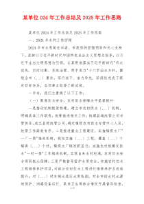 某单位024年工作总结及2025年工作思路
