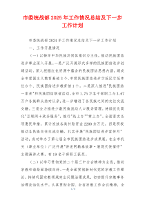 市委统战部2025年工作情况总结及下一步工作计划