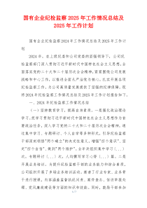 国有企业纪检监察2025年工作情况总结及2025年工作计划