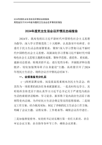 2024年度民主生活会召开情况总结报告及局党组关于2024年度专题民主生活会召开情况的报告