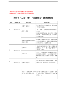 2025年“三会一课”“主题党日”活动计划表+2025年机关党支部主题党日活动计划（全年）