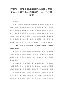 在县审计局党组理论学习中心组学习贯彻党的二十届三中全会精神研讨会上的交流发言