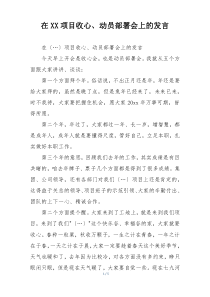 在XX项目收心、动员部署会上的发言