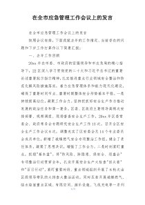 在全市应急管理工作会议上的发言