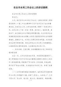 在全市水利工作会议上的讲话提纲