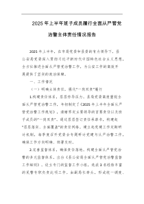 2025年上半年班子成员履行全面从严管党治警主体责任情况报告