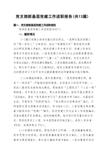 党支部抓基层党建工作述职报告【13篇精选】供参考